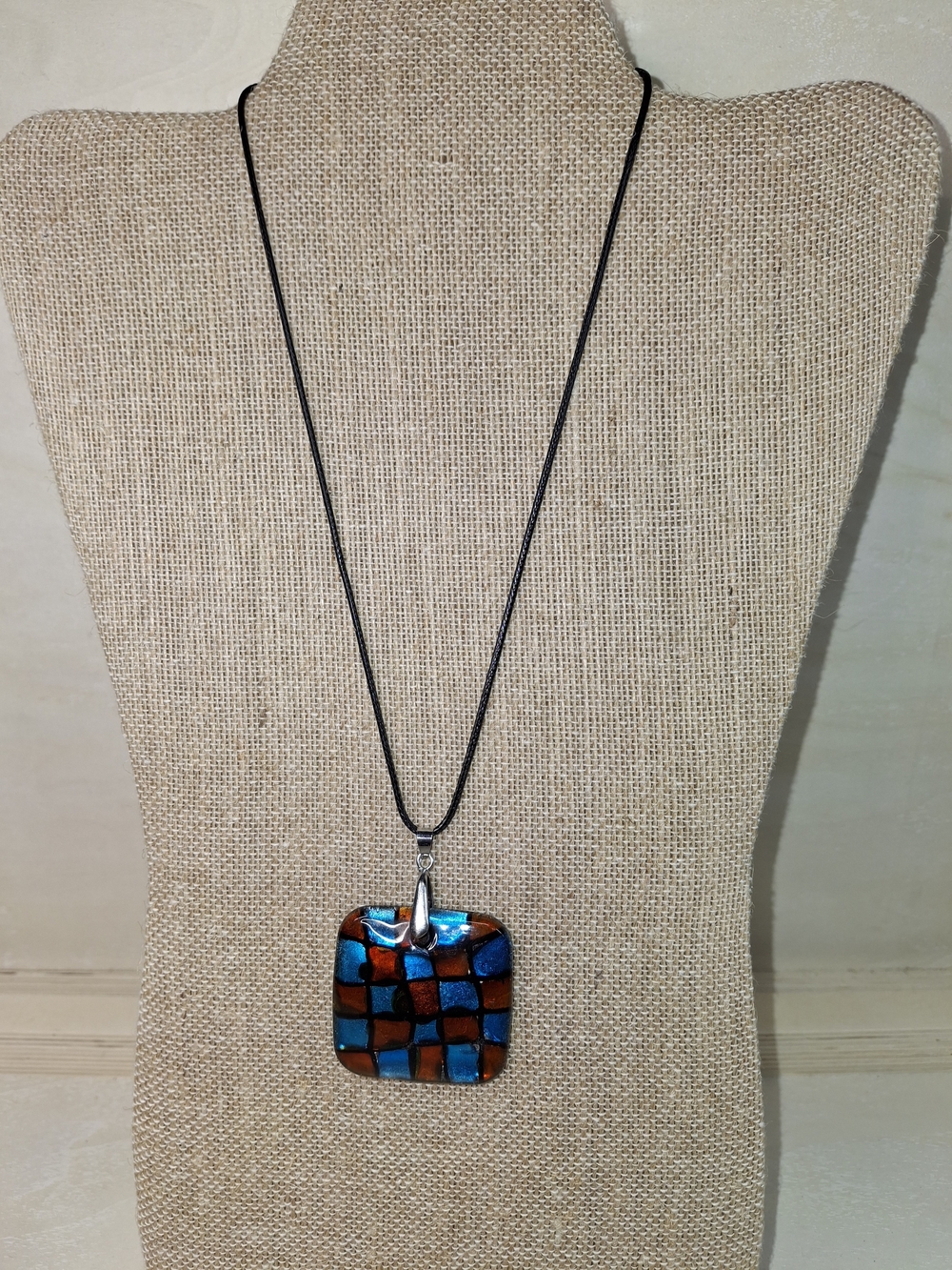 Dichroic Mosaic Pendant Necklace in Blue & Red